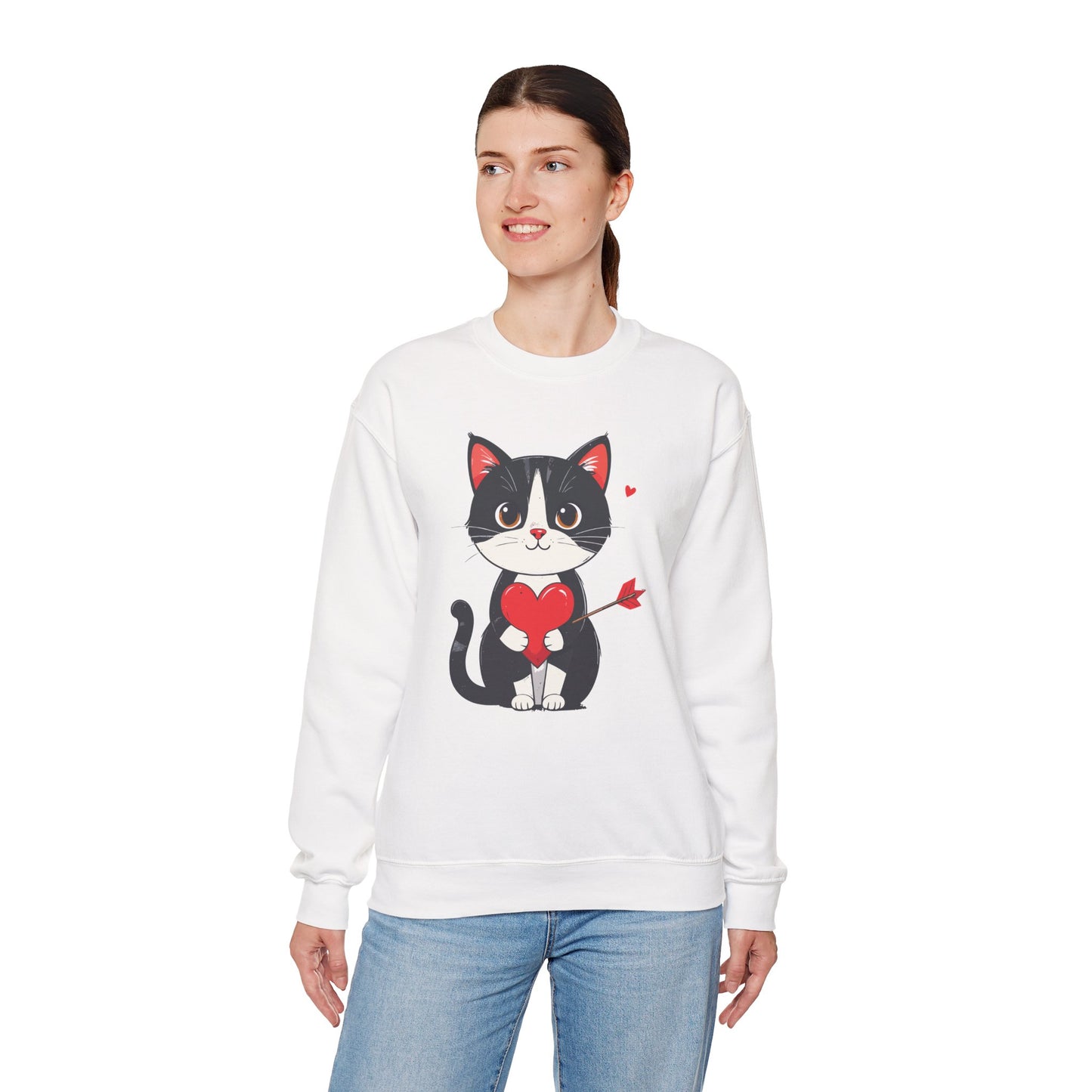 Cat Heart Sweatshirt, Heart Sweatshirt, Cat Sweatshirt, Valentine's Day Sweatshirt, 50/50 Cotton-Poly Animal Sweatshirt 103