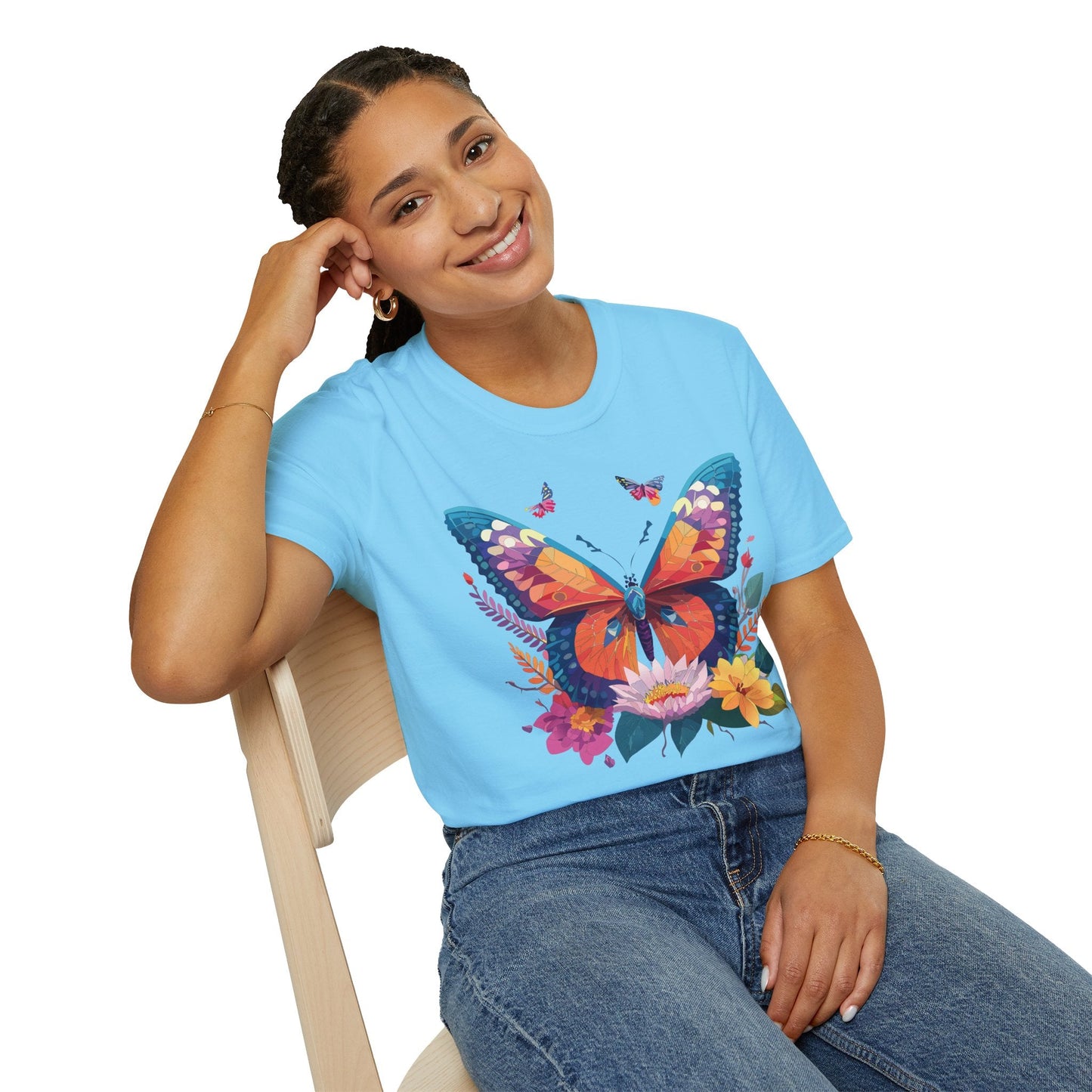 Butterfly Print Unisex T Shirt Softstyle 64000 Monarch Butterfly Themed Tee Ring Spun Cotton