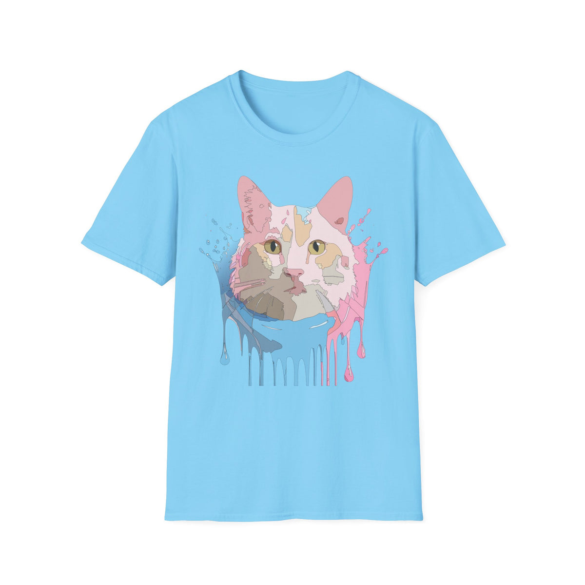 Pastel Drip Cat Portrait T-Shirt | Watercolor Cat Face