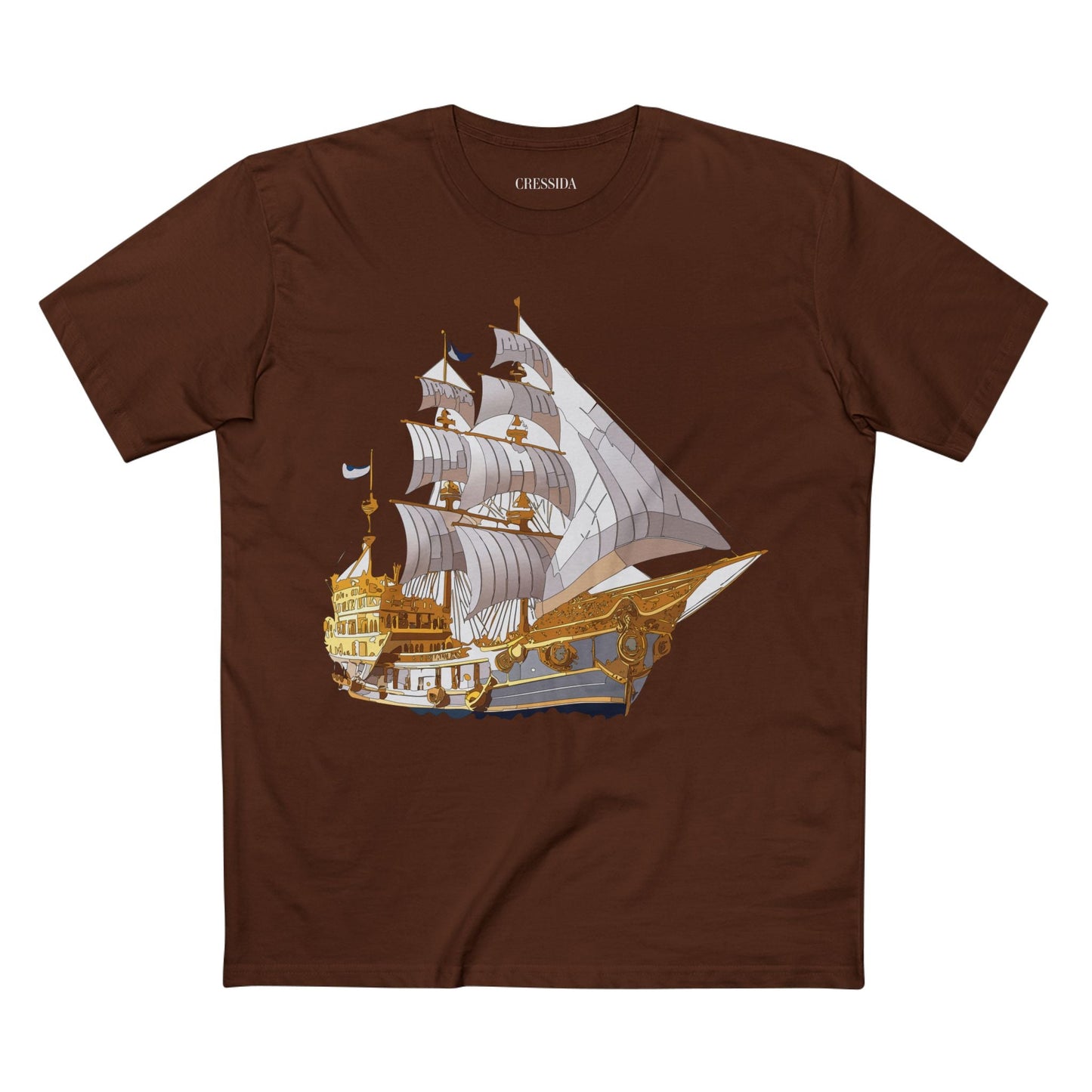 Ship Graphic Unisex 100 Cotton T-Shirt with Gold Frigate Art Design 10