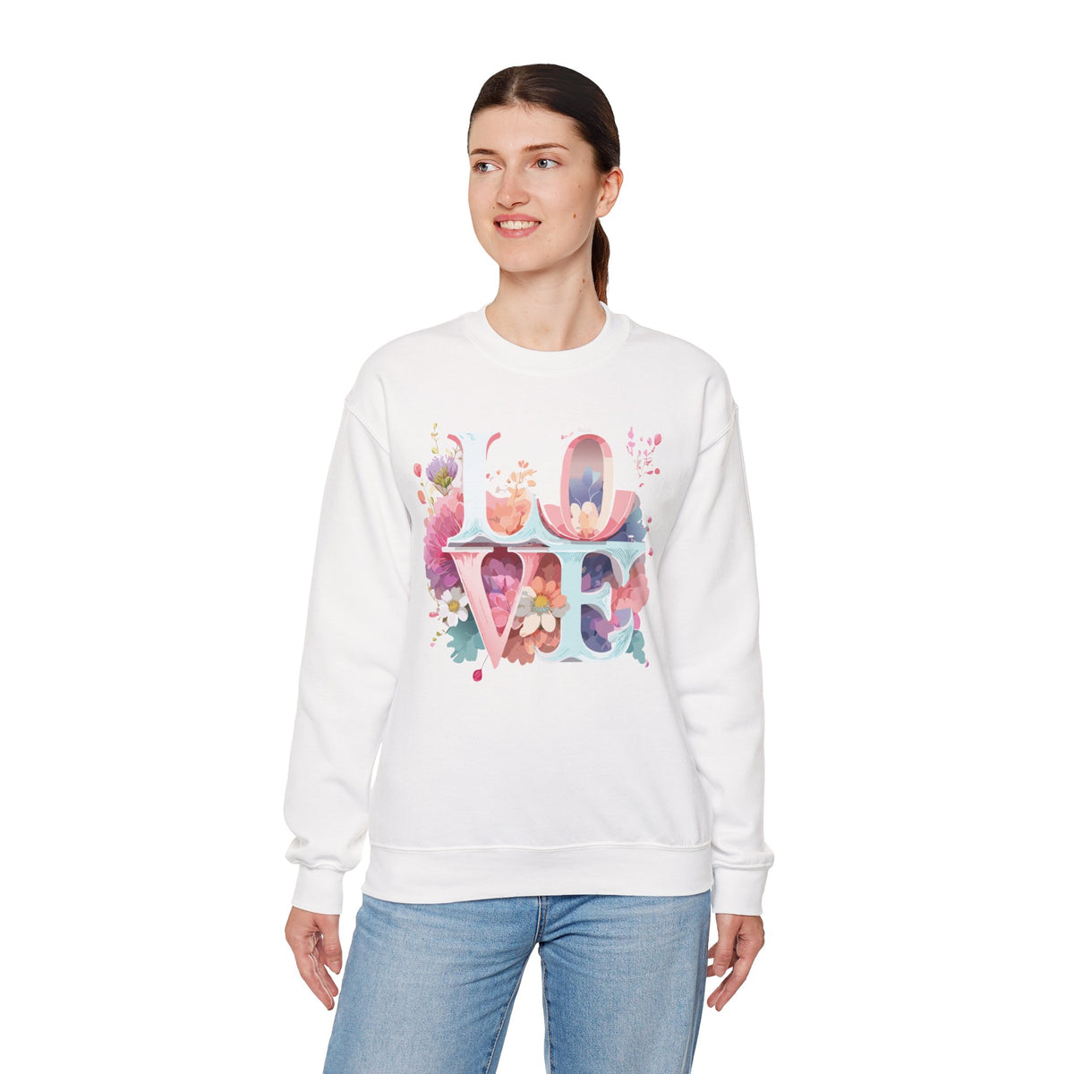 Floral Love Graphic Valentine's Day Sweatshirt Unisex 50/50 Cotton-Poly Sweatshirt w61