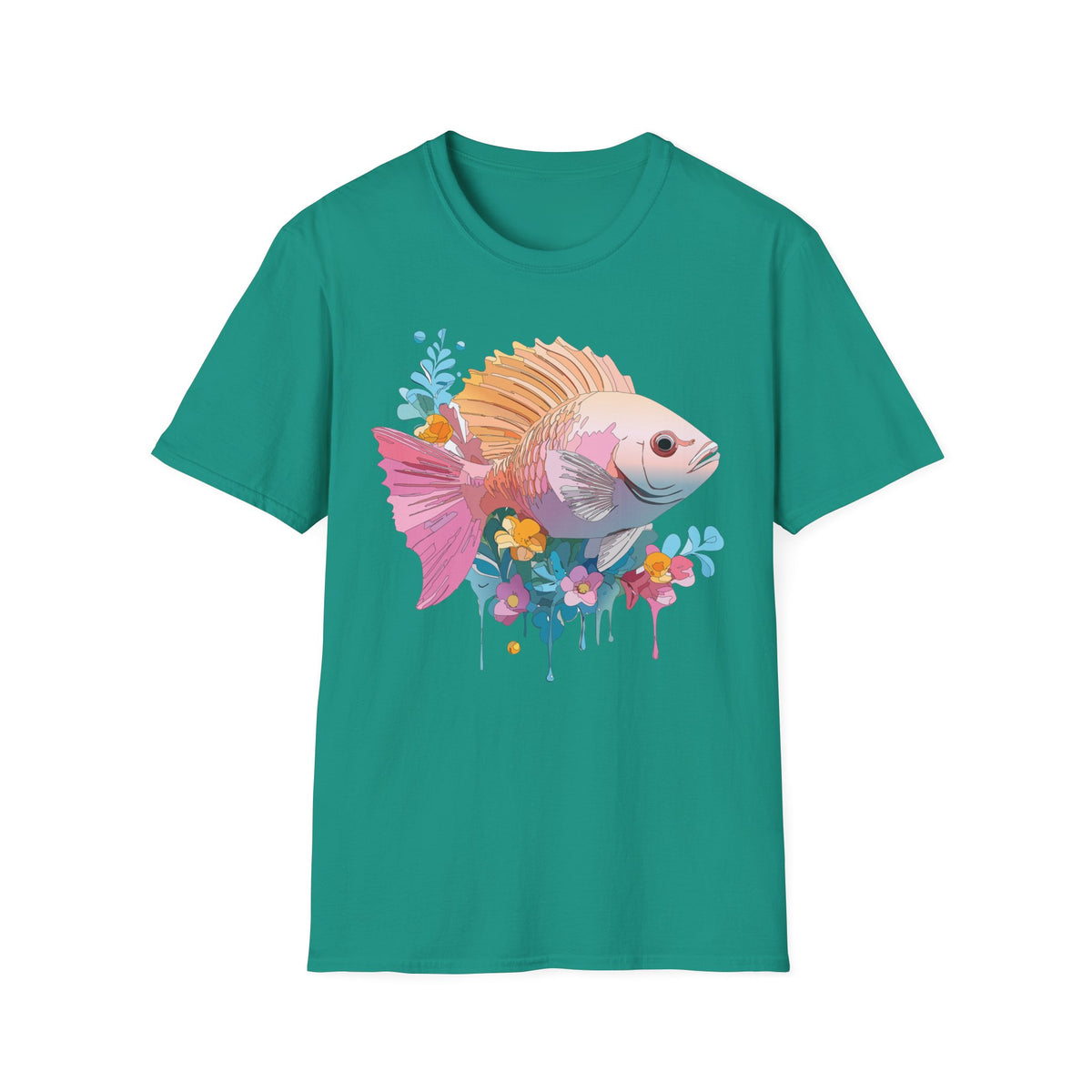 Colorful Tropical Fish T-Shirt | Watercolor Floral Sea Life Tee