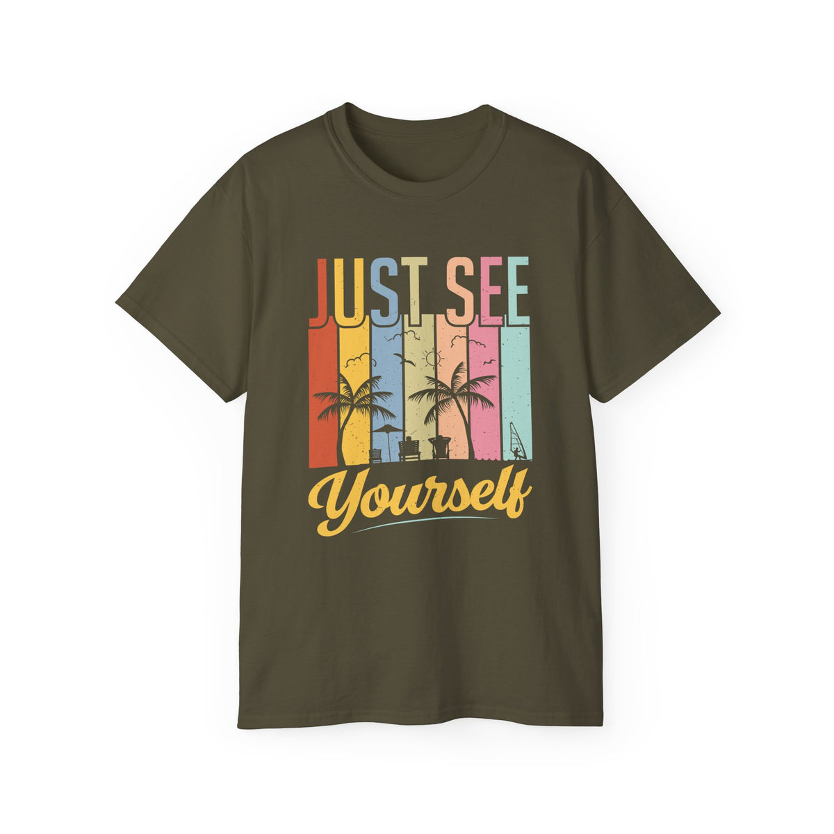 Just See Yourself T-Shirt | Retro Sunset Palm Trees Tee