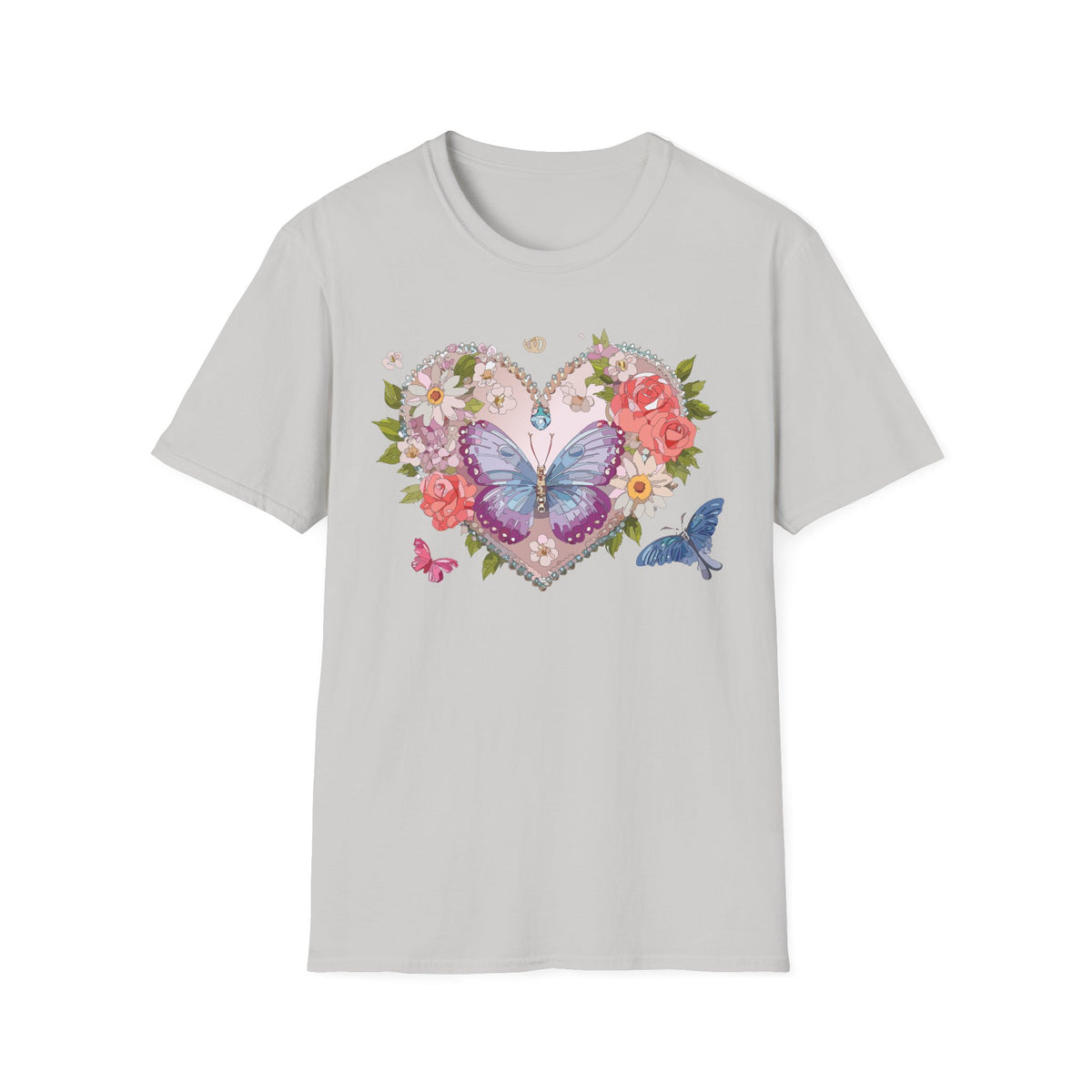 Floral Butterfly Heart Graphic Tee Unisex 100 Cotton Gildan T-Shirt