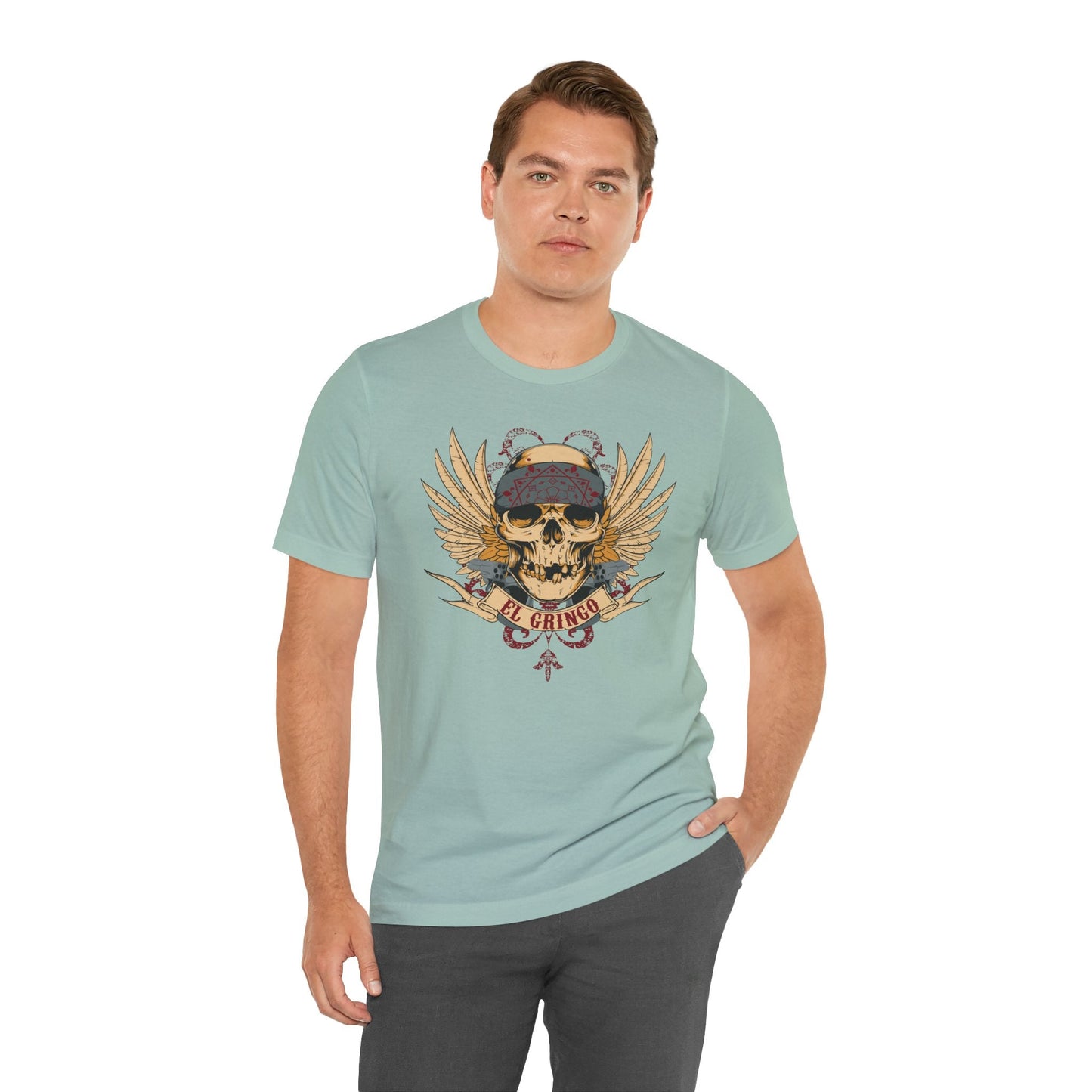 El Gringo Skull with Wings T-Shirt Vintage Tattoo Style Art-53
