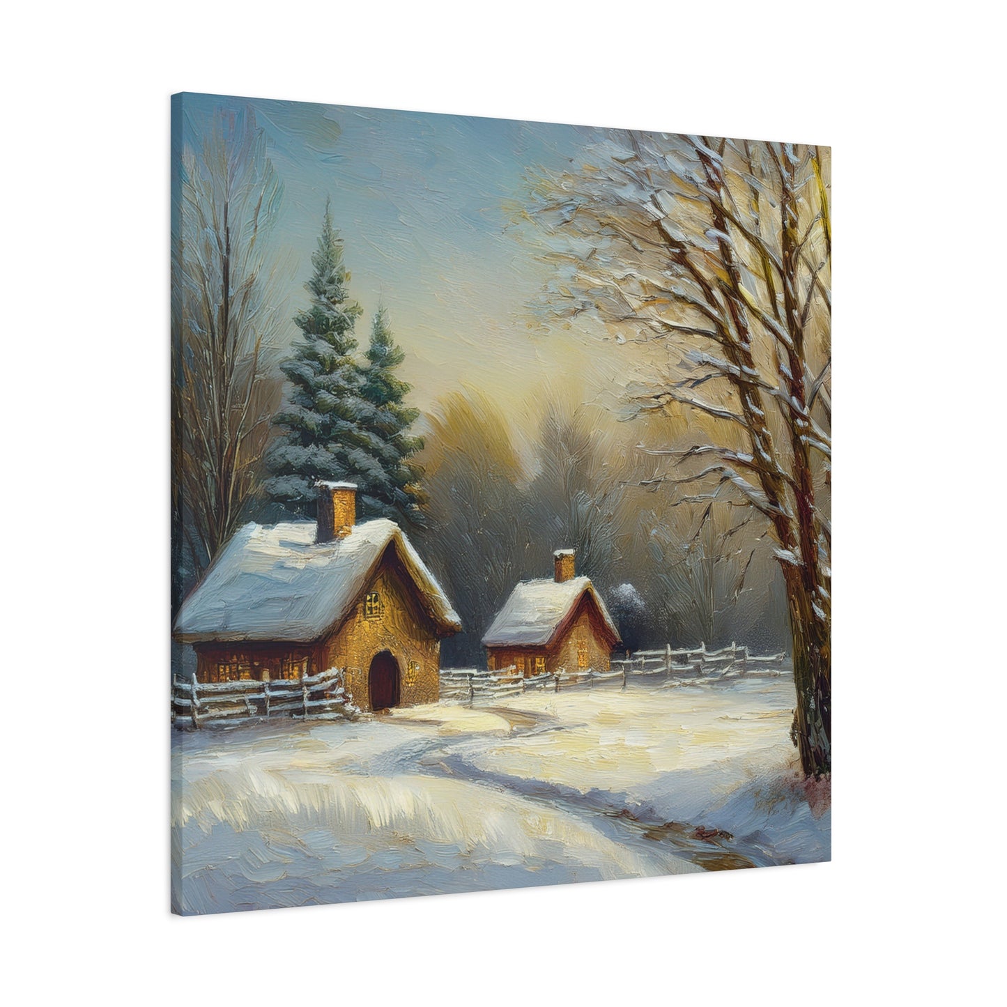 Countryside Winter Print Canvas, Oil Paint Print 20x20, 24x24, 30x30, 32x32, 36x36 Art Design Pine-Wood Inner Frame MC-113