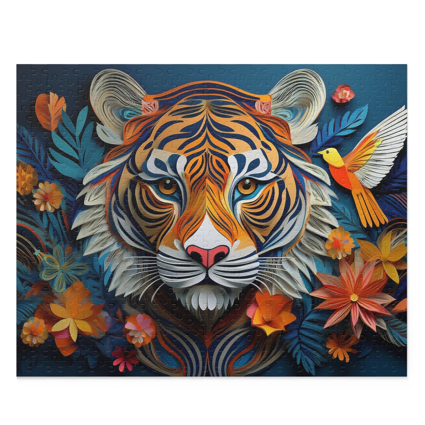 3D Tiger Face Puzzle 500-Piece | Floral Tiger Puzzle 500-Piece Ages 9+