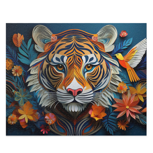 3D Tiger Face Puzzle 500-Piece | Floral Tiger Puzzle 500-Piece Ages 9+
