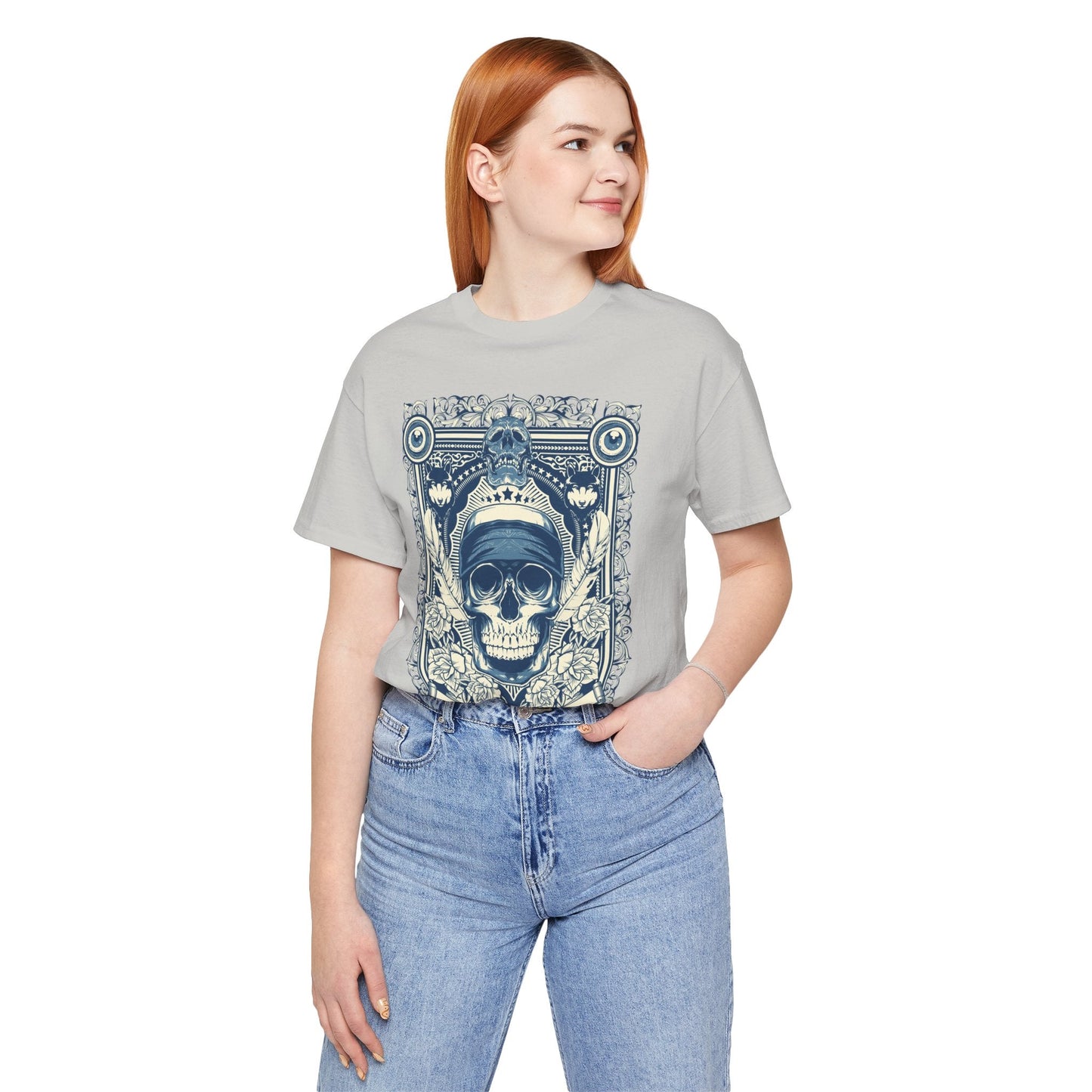 Skull Crown Graphic Tee Vintage Ornate Skull Illustration Rock Band T-Shirt