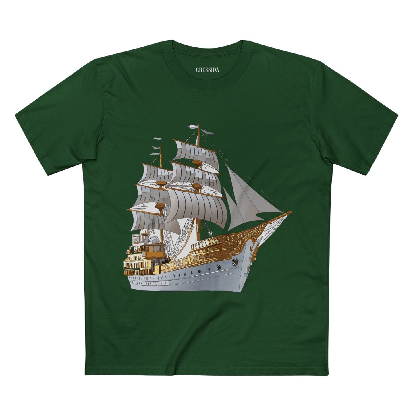 Ship Graphic Unisex 100 Cotton T-Shirt with Gold Frigate Art Design 5