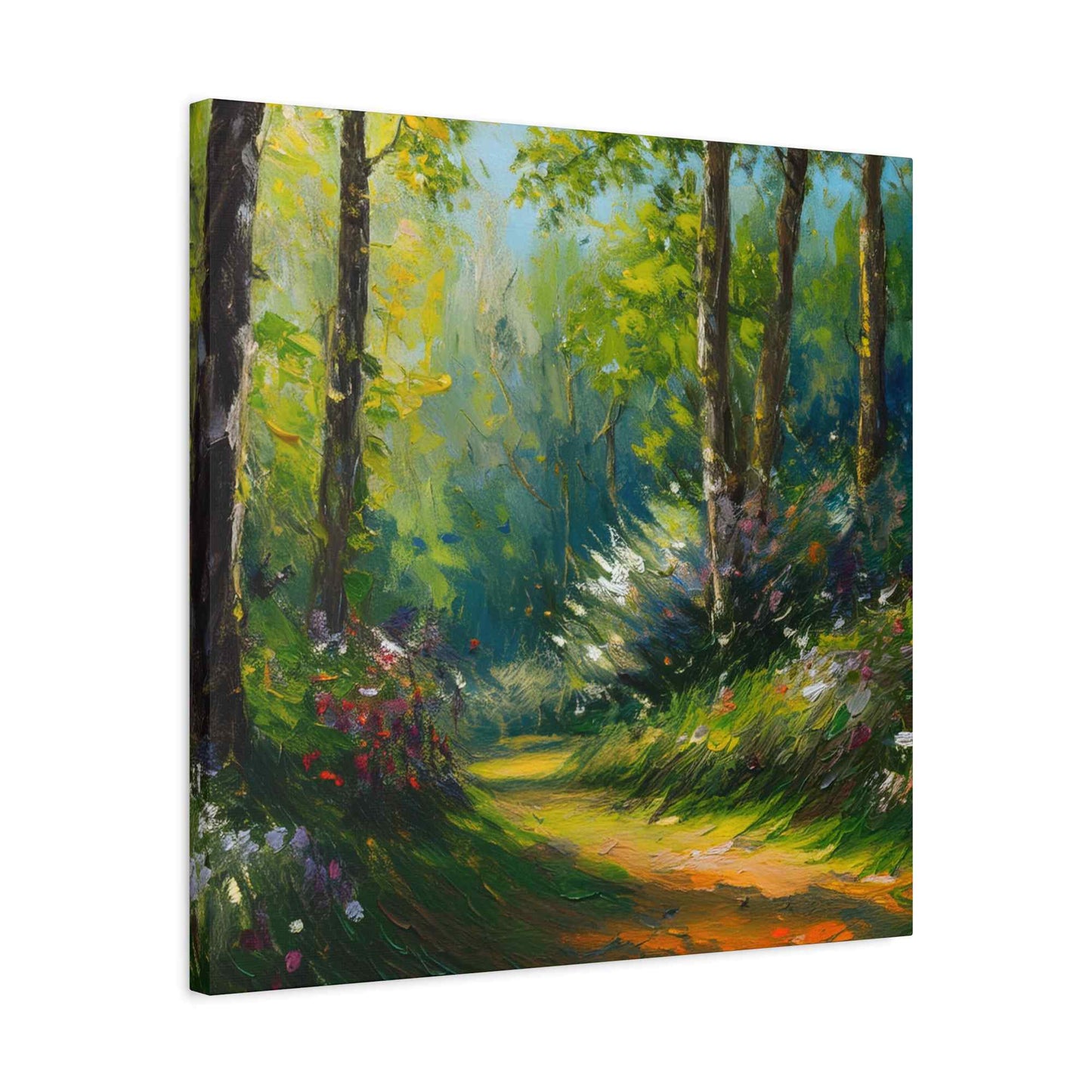 Summer Forest Print Canvas, Oil Paint Print 20x20, 24x24, 30x30, 32x32, 36x36 Art Design Print Pine-Wood Inner Frame MC-88