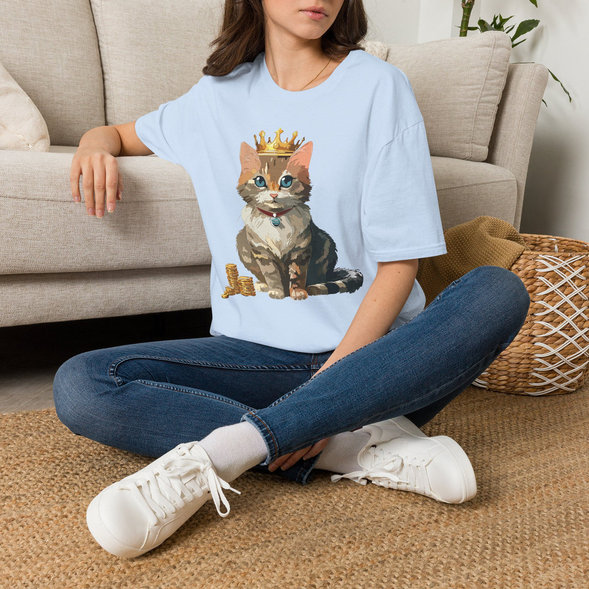 Crowned Tabby Cat T-Shirt | Cute Kitty with Crown and Treasure