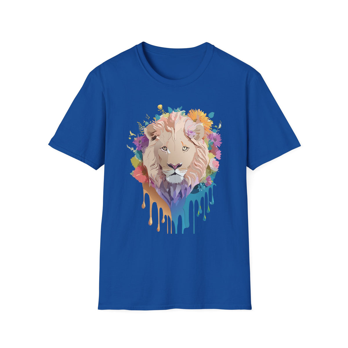 Floral Lion Portrait T-Shirt | Watercolor Drip Mane Tee