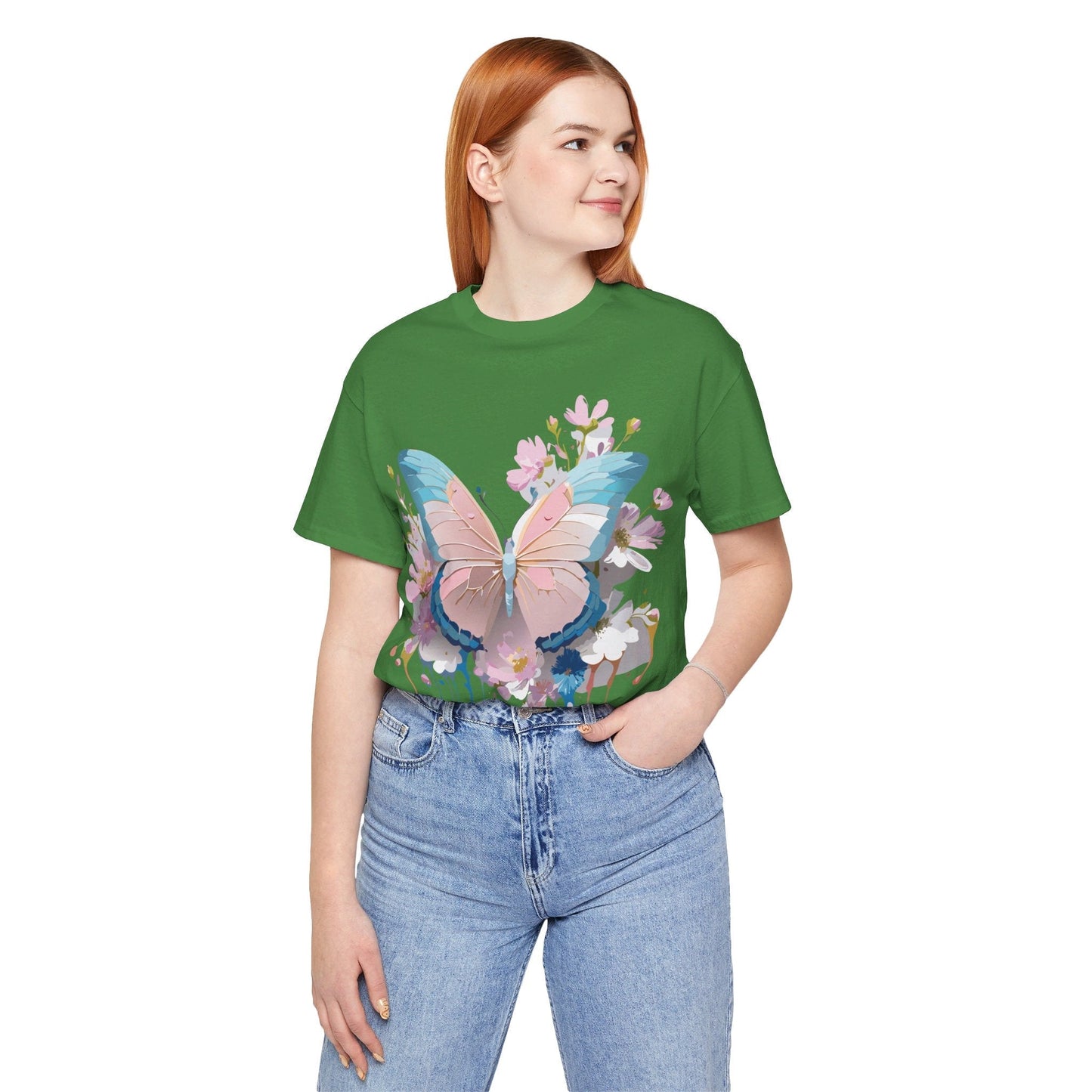 Butterfly Graphic Unisex 100 Cotton Lightweight Vintage Floral Design Jersey Tee 25