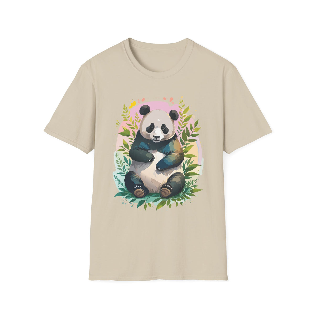 Cute Panda Illustration T-Shirt | Watercolor Bamboo Leaves Tee