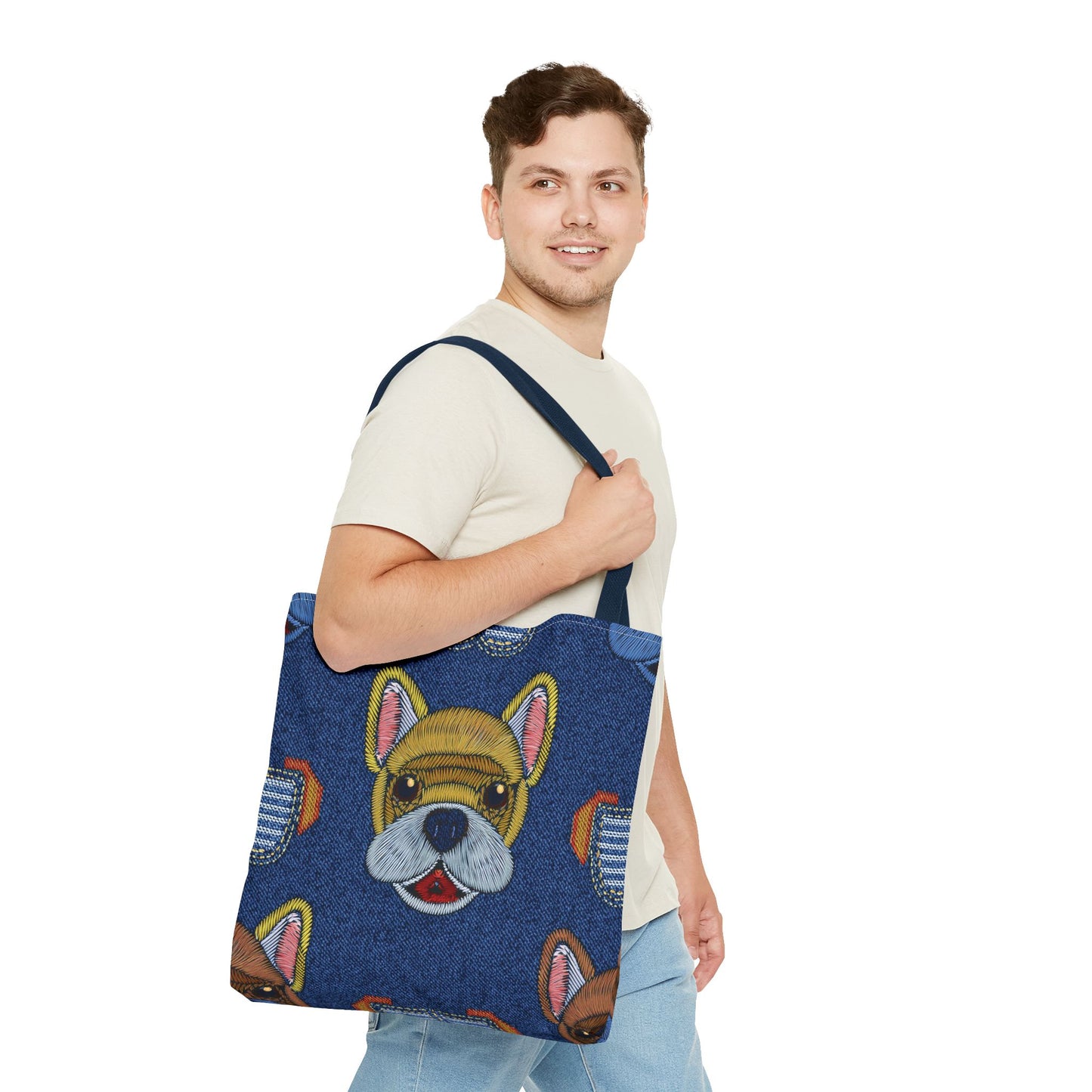 Denim Fabric Imitation Print Unisex Canvas Bag Poly Spun 3 Sizes Tote Bag 191-13