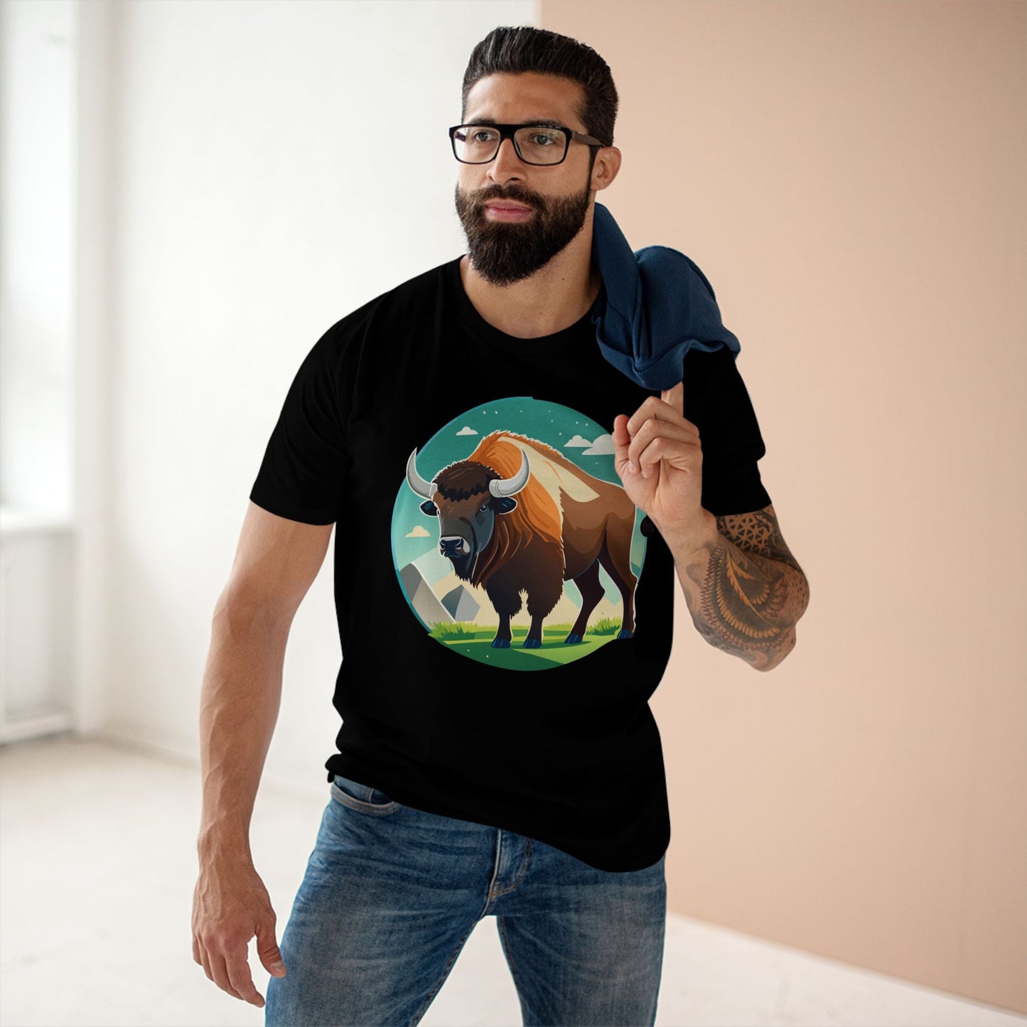 Bison Shirt Unisex Premium Cotton Tee With Original Art Design From Retro2Nova Animals Collection Exclusive Art Series