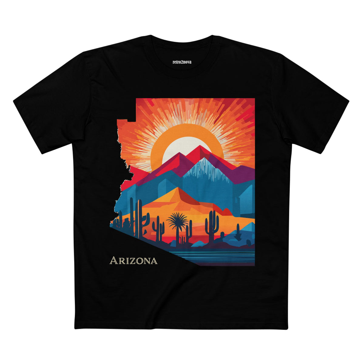 Arizona Desert Sunset Tee | State Silhouette, Cactus Landscape