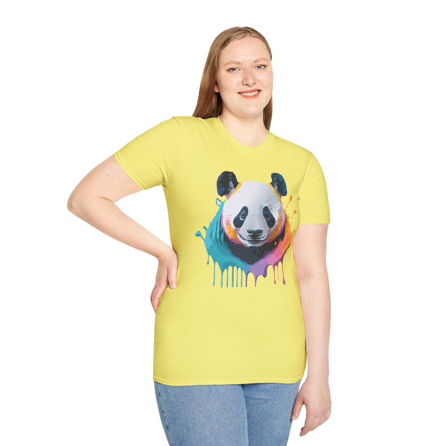 Unisex Panda Shirt T Shirt With Panda Animal Print Tee Softstyle Gildan 64000 100 Percent Ring Spun Cotton