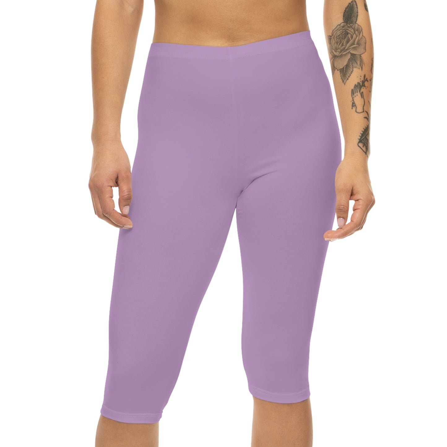 Blush Lilac Color Women's Brushed Suede Poly Span Casual Capri Leggings XS-2XL