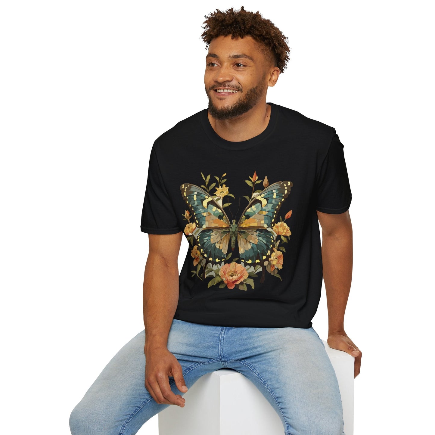 Butterfly Print T Shirt Unisex Monarch Shirt Gildan Softstyle 64000 Ring Spun Cotton