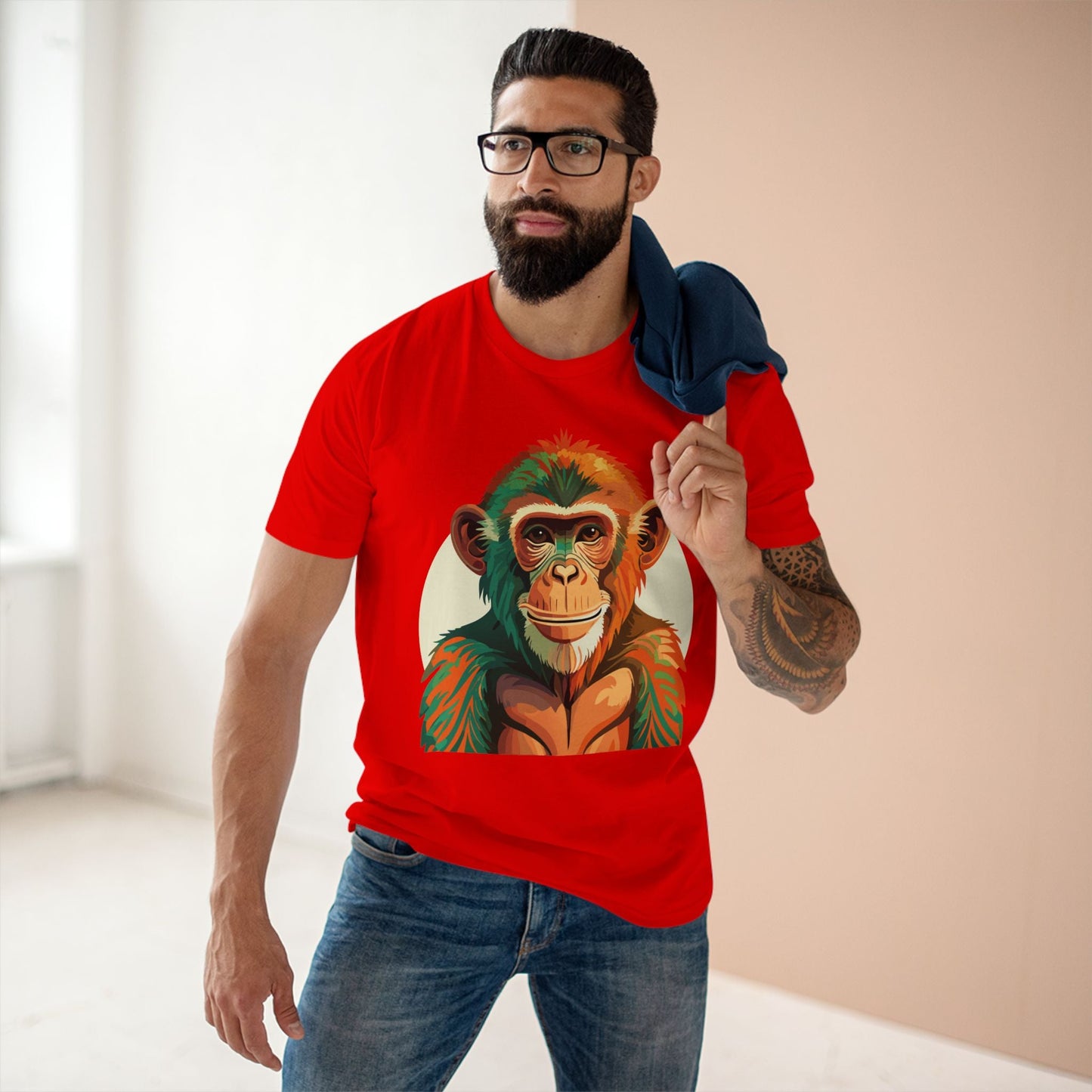 Unisex Monkey Shirt Premium Cotton Tee With Original Art Design From Retro2Nova Comfortable Everyday Wear Art Collection