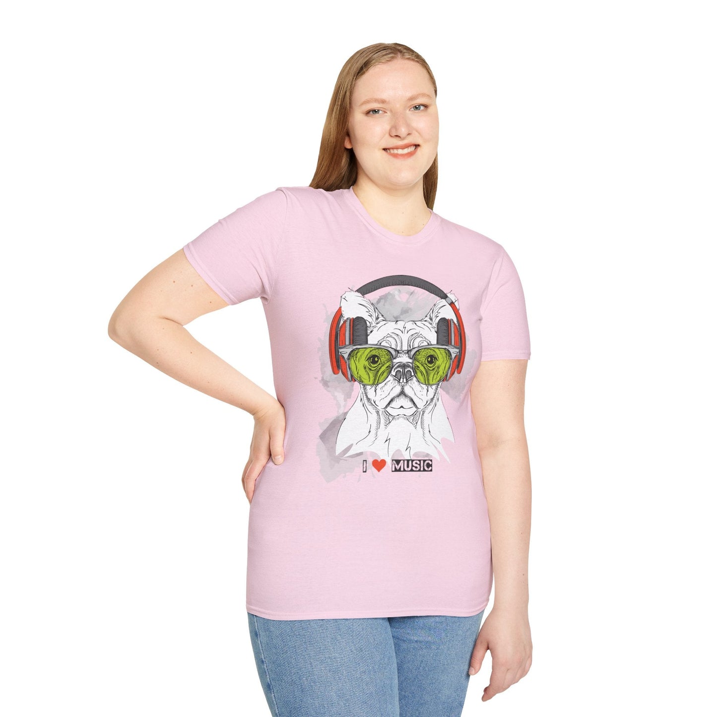 I Love Music Animals Shirt With Headphones Unisex Softstyle Tee 100 Percent Ring Spun Cotton