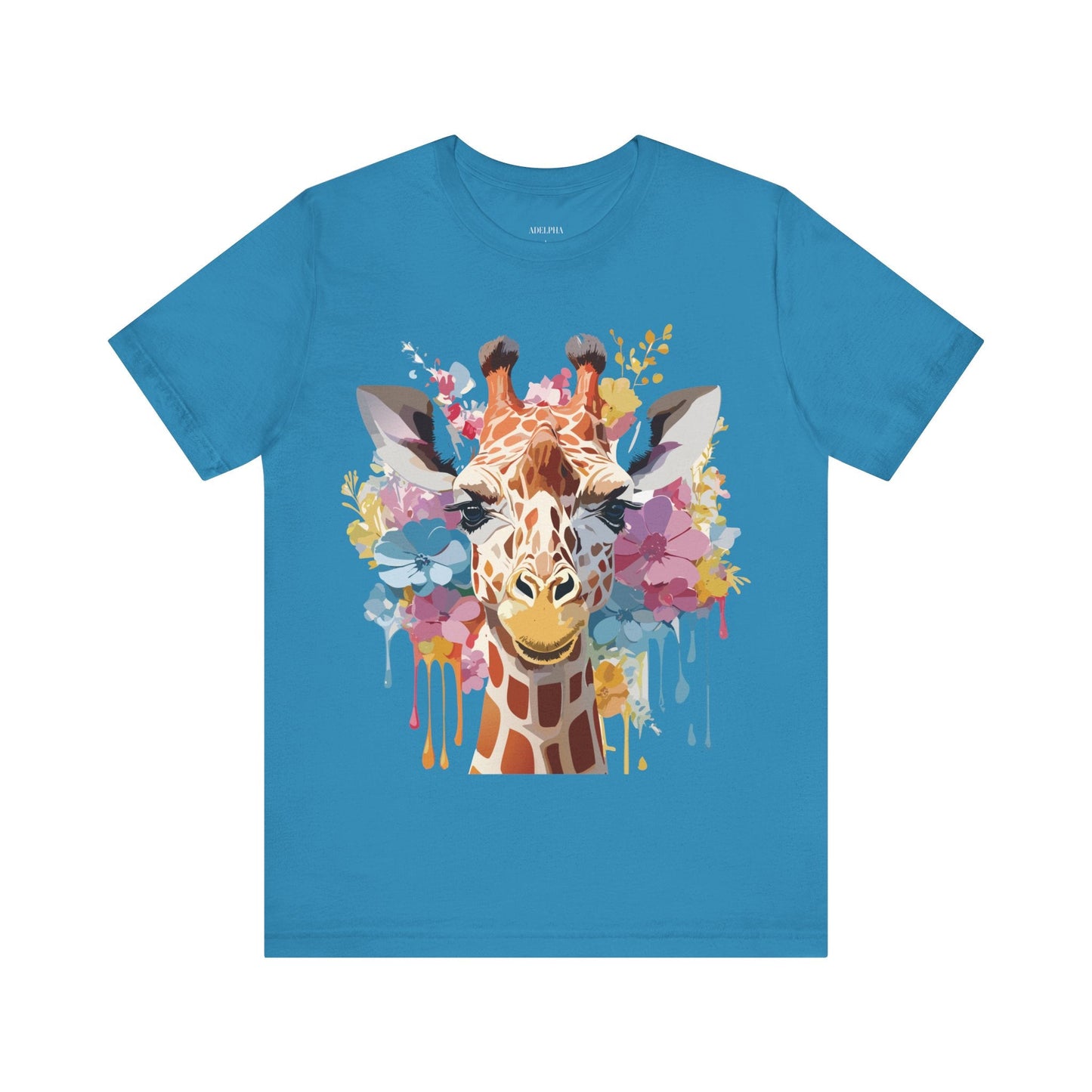 Giraffe Graphic Tee Unisex Premium Short Sleeve Jersey Shirt With Vintage Inspired Art By Adelpha