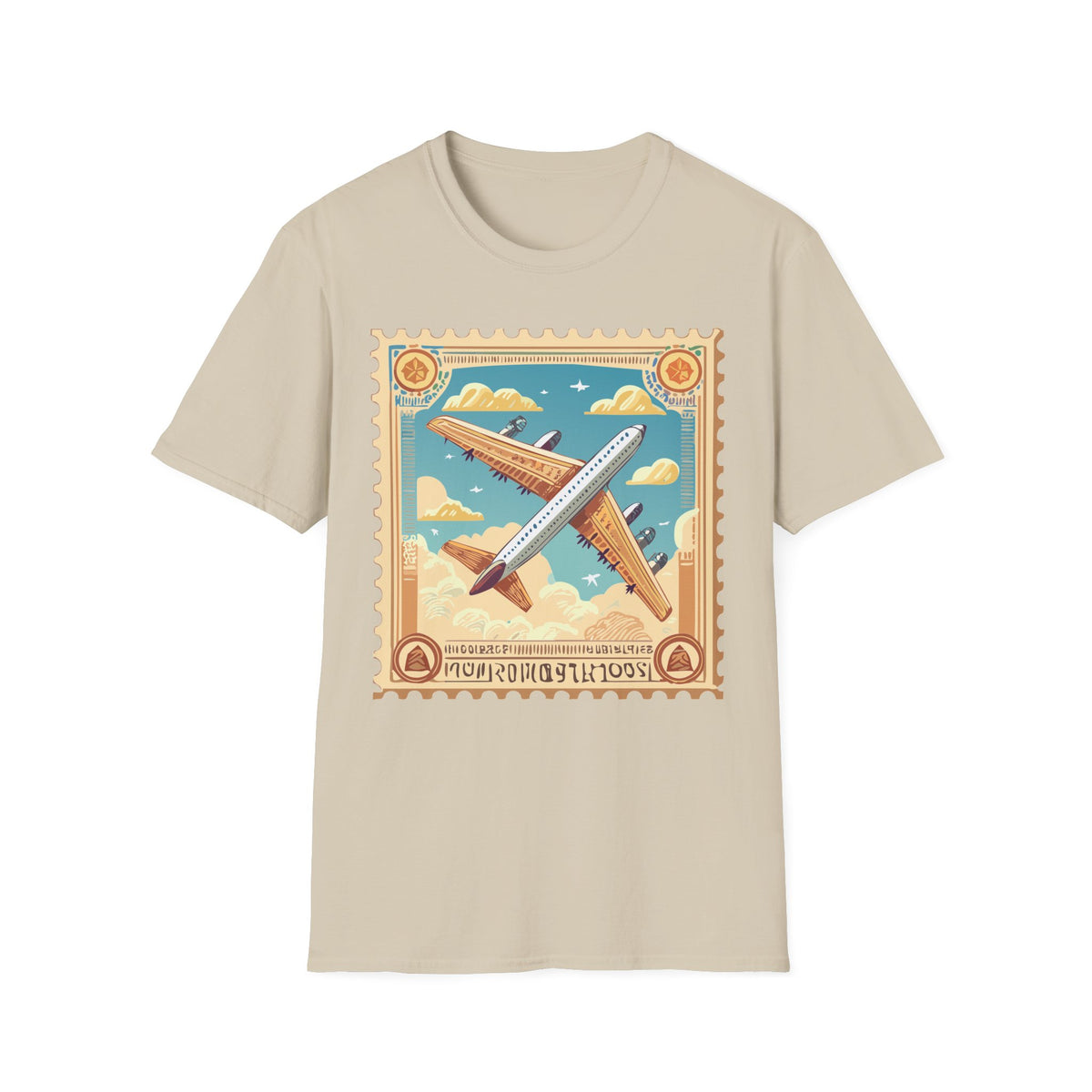 Vintage Airplane Stamp T-Shirt | Retro Travel Poster, Flight Graphic Tee Unisex 100 Cotton Gildan T-Shirt