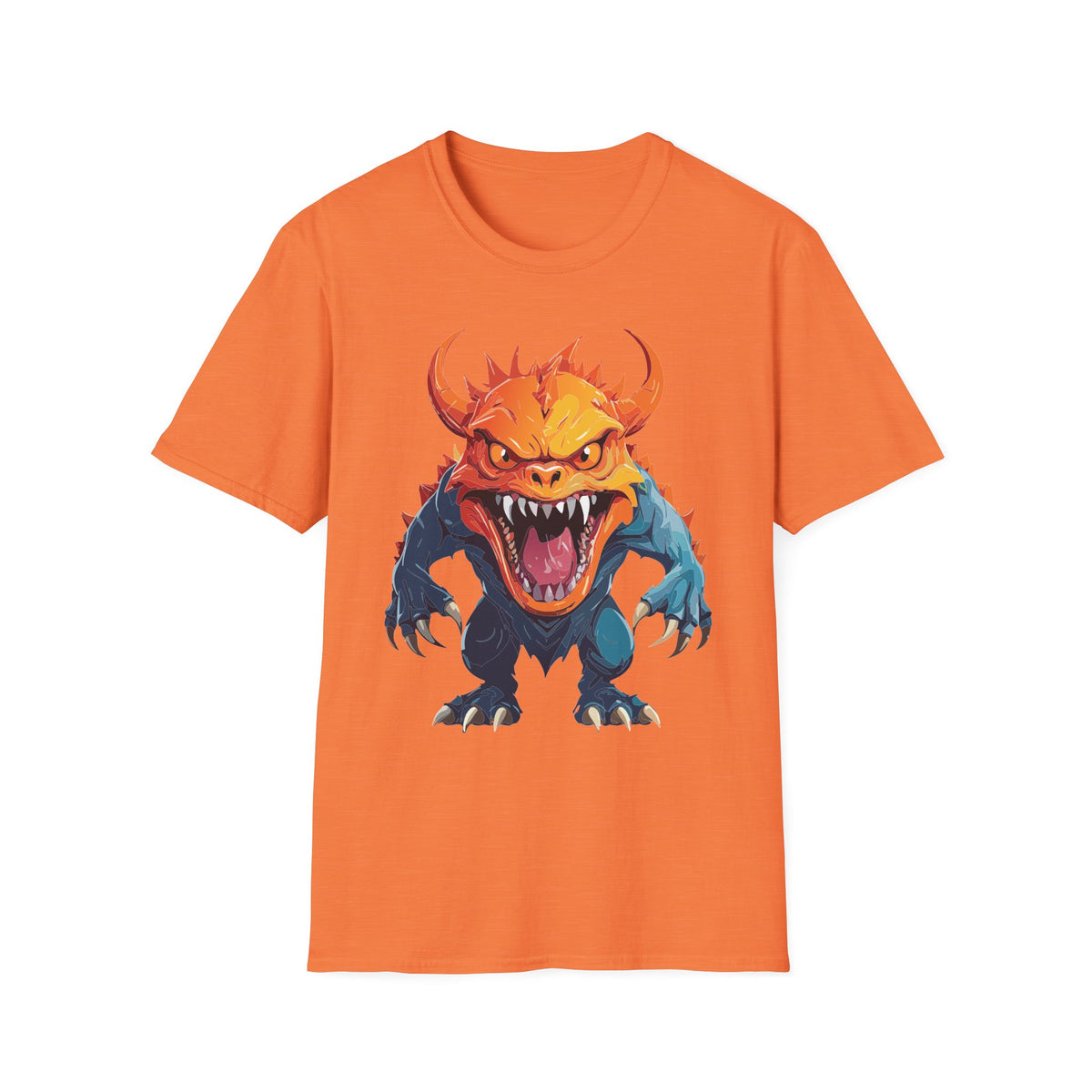 Monster Roar T‑Shirt — Fierce Orange Dragon Cartoon Graphic Tee Unisex 100 Cotton Gildan T-Shirt
