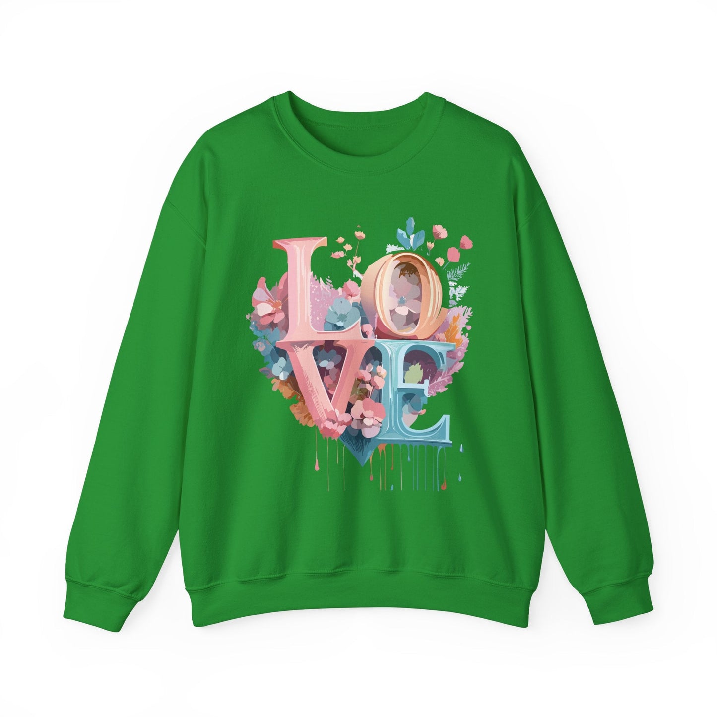 Floral Love Sweatshirt For Valentines Day Unisex Crewneck Fifty Fifty Cotton Polyester