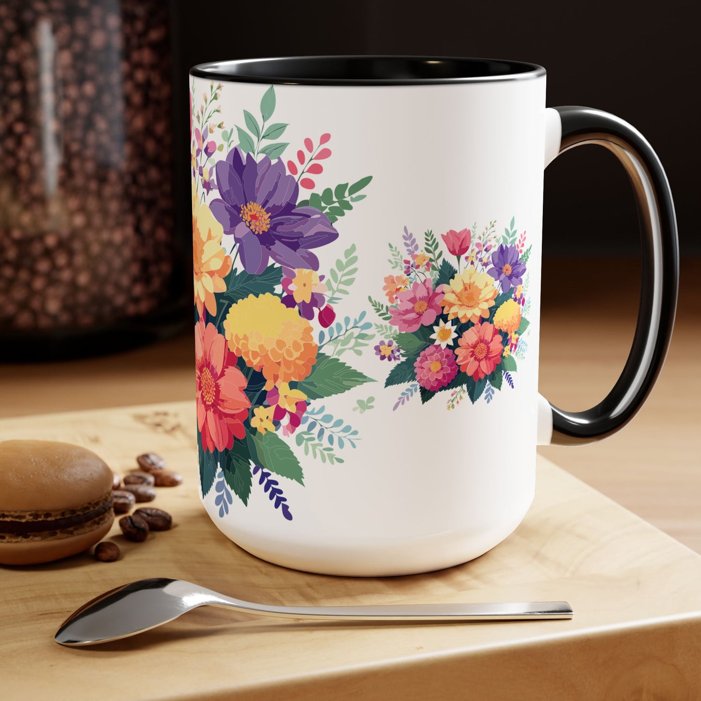 Two-Tone Coffee Mug with flowers