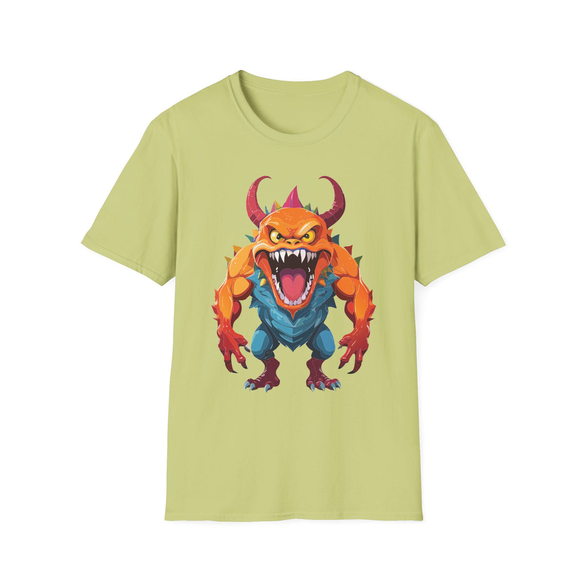 Monster Graphic T-Shirt — Fierce Orange Demon Design Cartoon Graphic Tee Unisex 100 Cotton Gildan T-Shirt
