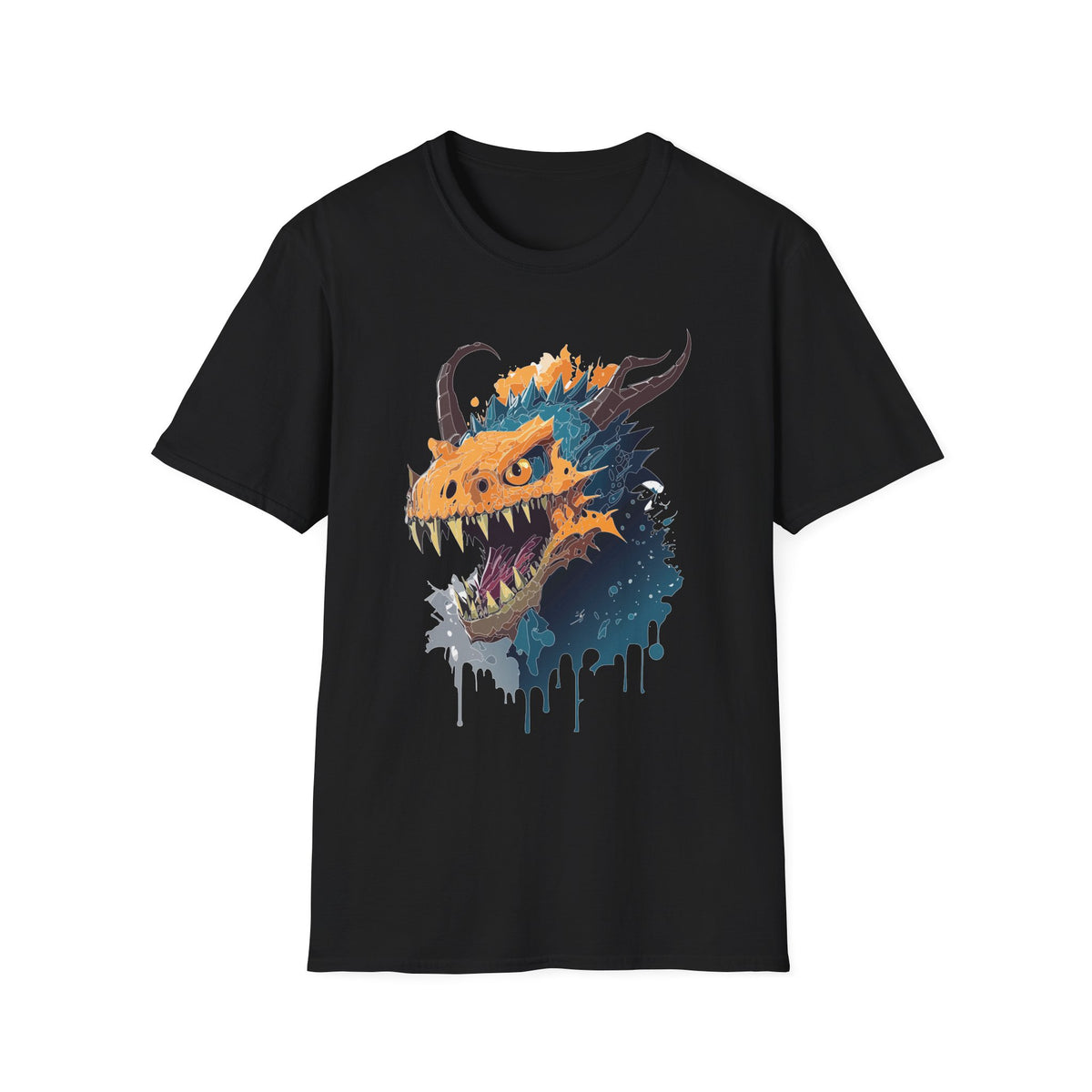 Dragon Head Graphic T-Shirt — Fiery Monster Art Cartoon Graphic Tee Unisex 100 Cotton Gildan T-Shirt
