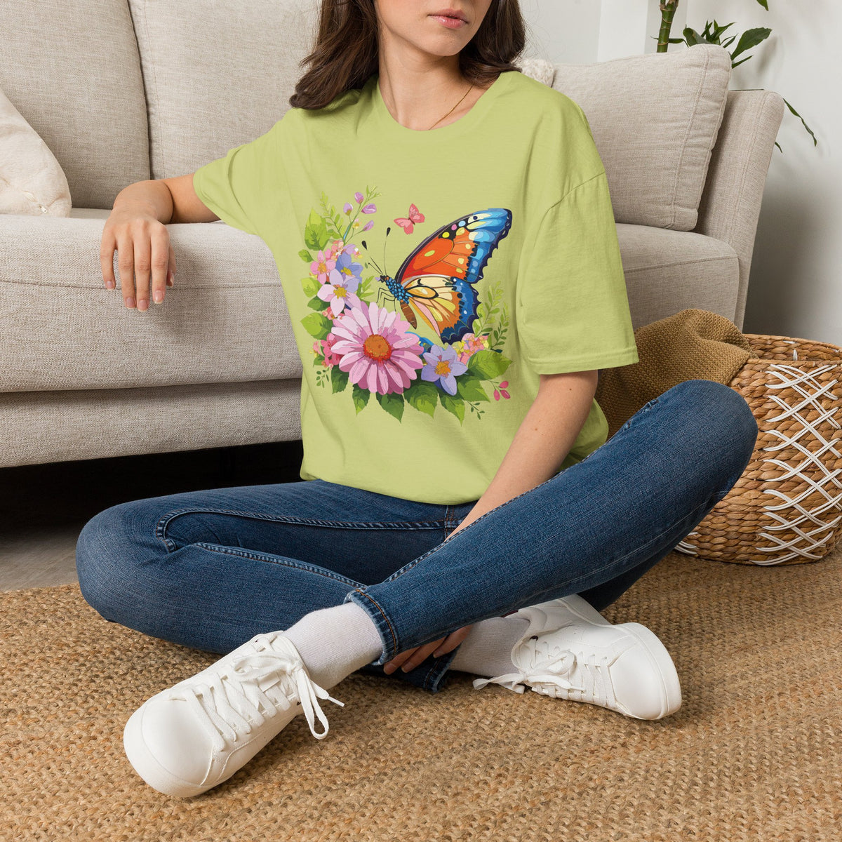 Butterfly Floral T-Shirt — Colorful Monarch & Spring Flowers Graphic Tee Unisex 100 Cotton Gildan T-Shirt