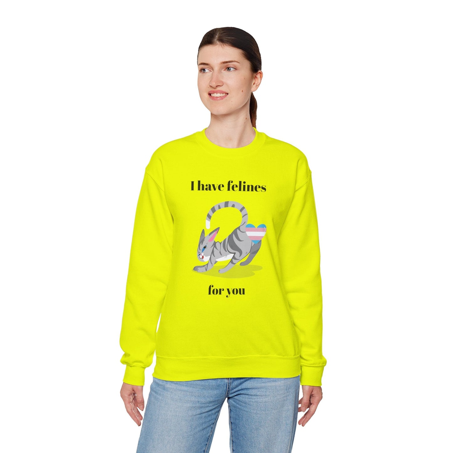 Cat Heart Sweatshirt Unisex Valentine Design 50 50 Cotton Poly Gildan 18000 Crewneck