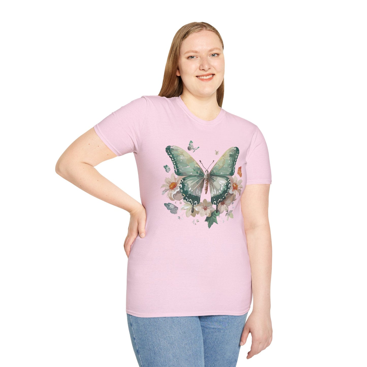 Butterfly T Shirt Unisex Softstyle Tee 100 Percent Ring Spun Cotton Monarch Design Premium Comfort