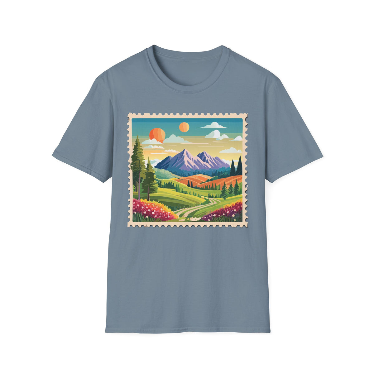 Vintage Mountain Landscape T-Shirt | Sunset Scenic Nature Print