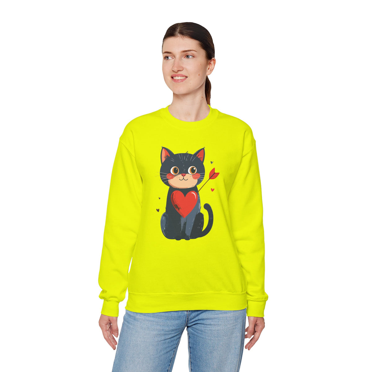 Cat Heart Sweatshirt, Heart Sweatshirt, Cat Sweatshirt, Valentine's Day Sweatshirt, 50/50 Cotton-Poly Animal Sweatshirt 108