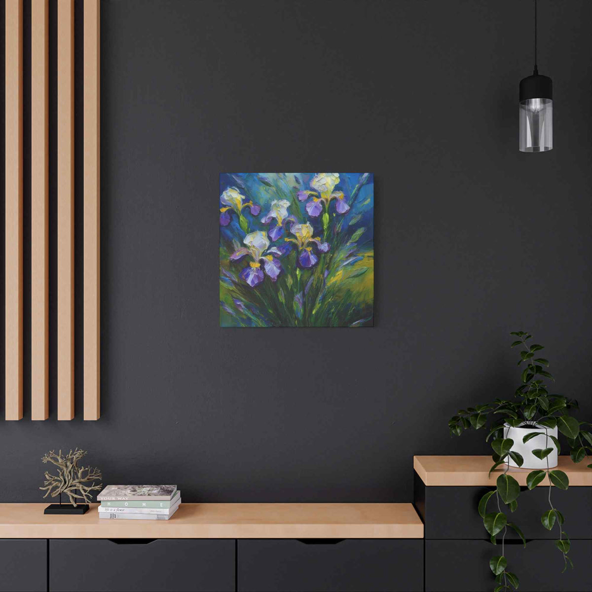 Irises Floral Print Canvas, Floral Oil Paint Print 20x20, 24x24, 30x30, 32x32, 36x36 Art Design Pine-Wood Inner Frame MC-185