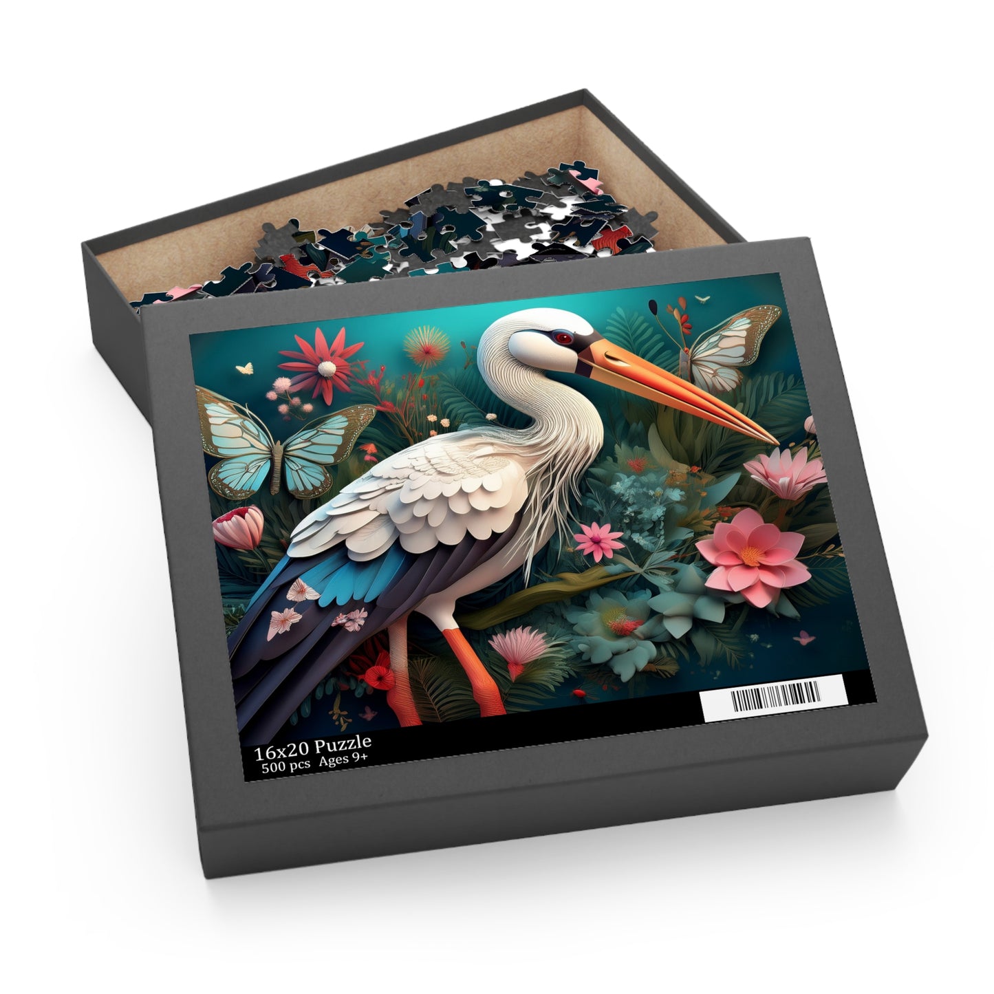 Puzzles-40 Kids Stork Puzzle 500-Piece | Floral Stork Puzzle 500-Piece, Birds Kids Puzzles Size: 16" x 20",  Ages 9+