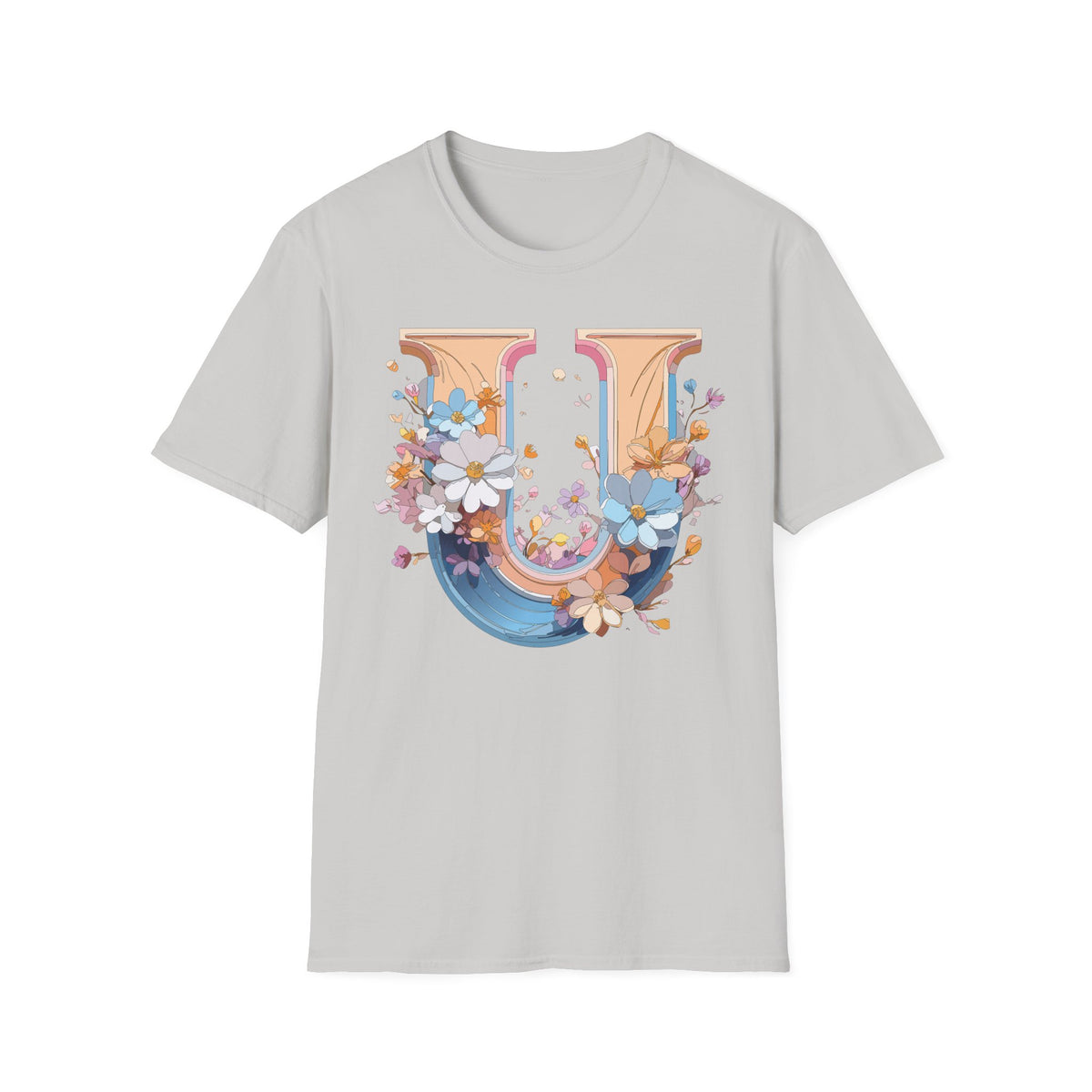 Floral Letter U T-Shirt | Monogram Initial Tee, Botanical Alphabet Shirt