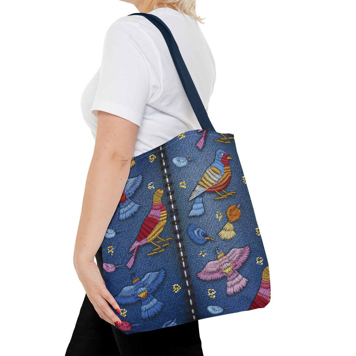 Denim Fabric Imitation Print Unisex Canvas Bag Poly Spun 3 Sizes Tote Bag 194-8