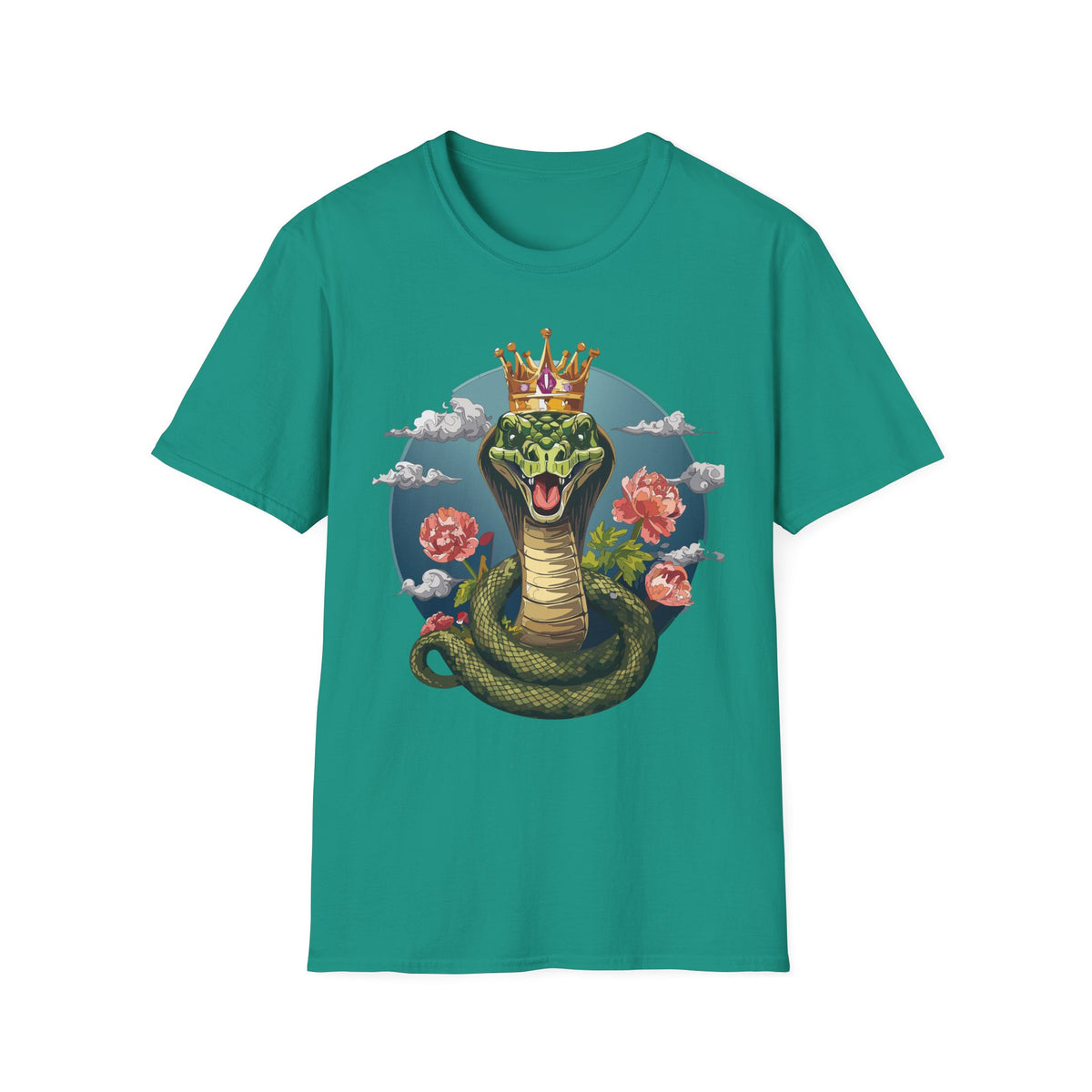 Crowned Snake Illustration T-Shirt | King Cobra Floral Art