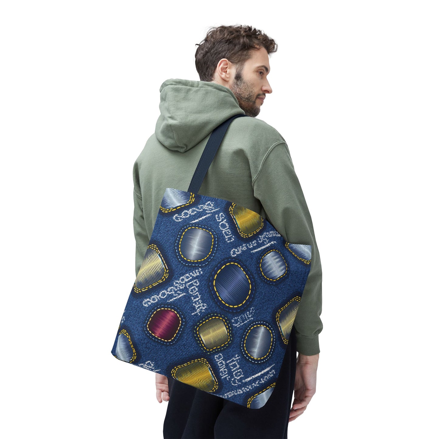 Denim Fabric Imitation Print Unisex Canvas Bag Poly Spun 3 Sizes Tote Bag 138