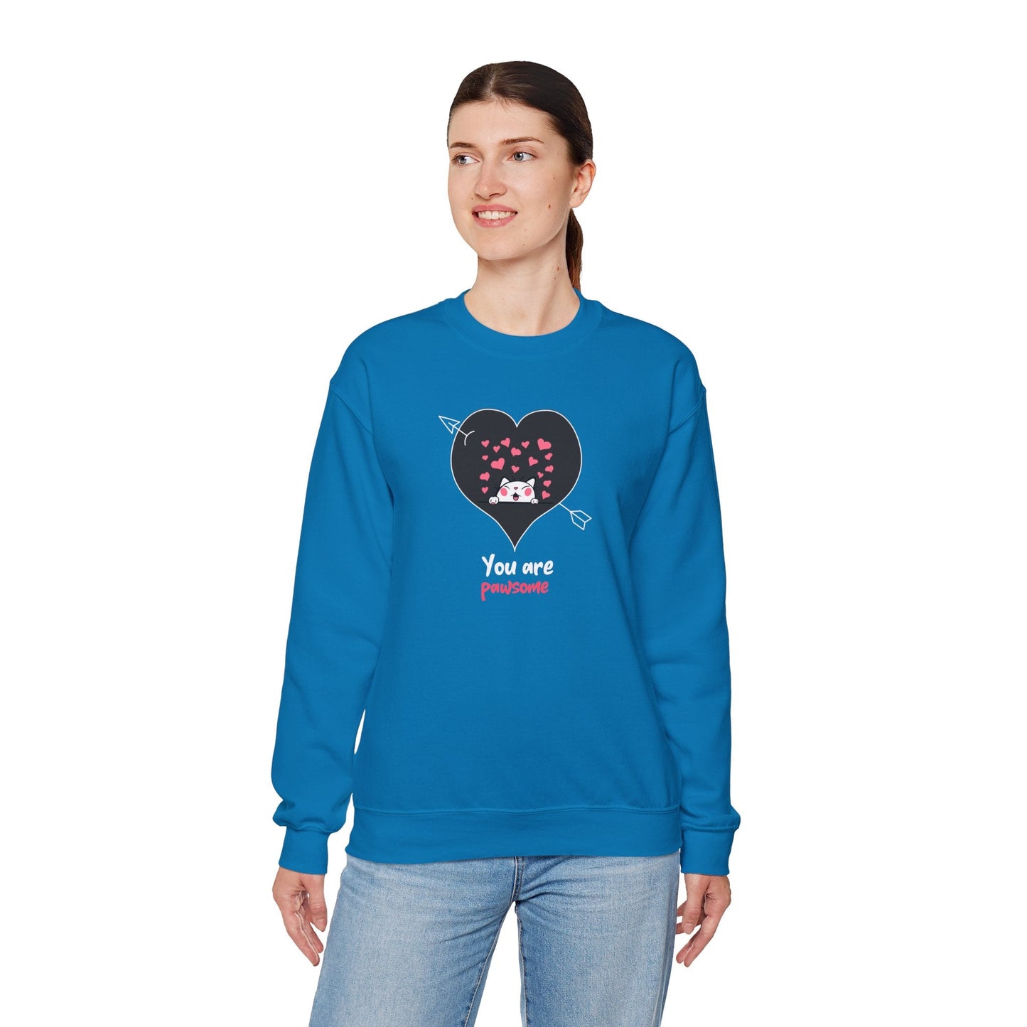 Cat Heart Sweatshirt Valentines Day Fifty Fifty Cotton Poly Unisex Crewneck Gift Idea