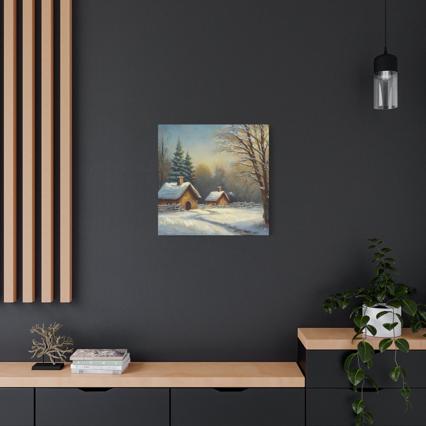 Countryside Winter Print Canvas, Oil Paint Print 20x20, 24x24, 30x30, 32x32, 36x36 Art Design Pine-Wood Inner Frame MC-113