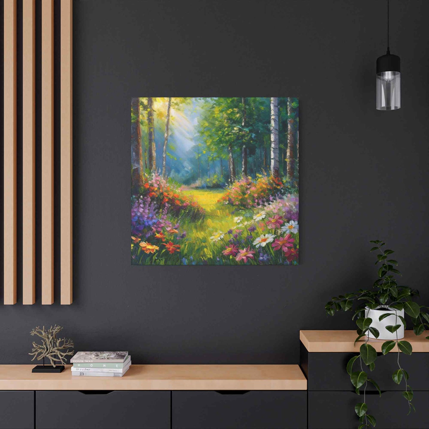 Summer Forest Print Canvas, Oil Paint Print 20x20, 24x24, 30x30, 32x32, 36x36 Art Design Print Pine-Wood Inner Frame MC-90