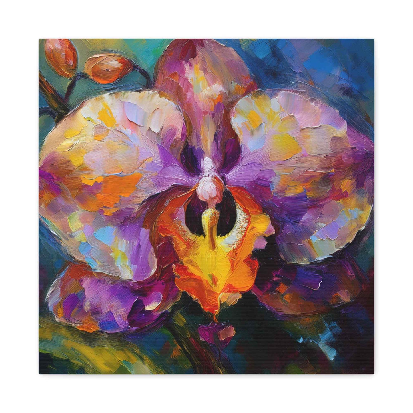 Purple Orchid Print Canvas, Floral Oil Paint Print 20x20, 24x24, 30x30, 32x32, 36x36 Art Design Pine-Wood Inner Frame MC-130
