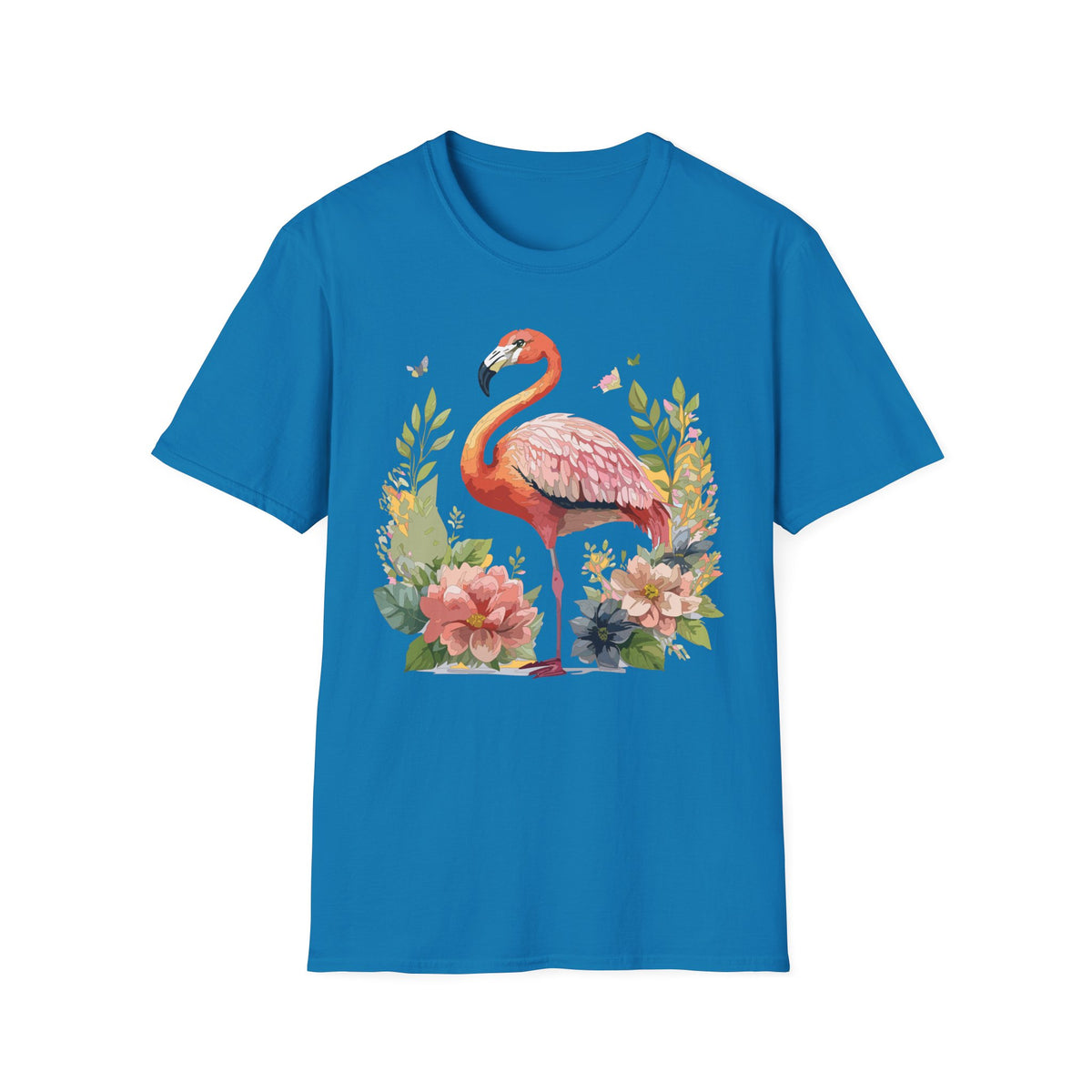 Pink Flamingo Floral Tee | Flamingo Shirt, Tropical Bird Illustration